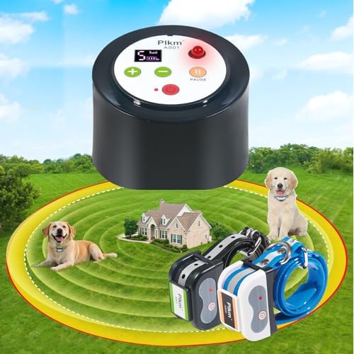 Plkm Dog Wireless Fence Pet Invisible Intelligent Boundary System | 360° Full Signal Coverage, Smart Out of Range Alarm, Battery Level Display, Low Battery Reminder for Backyard Dogs