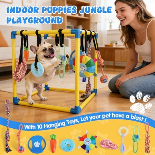 Puppy-Play-Gym for Small Dogs with 10 Dog Toys,19.5" Indoor-Jungle-Play-Gym