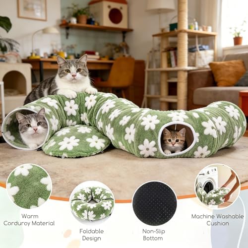 Cat Tunnel Bed with Interactive Cat Toys - Cat Tunnels for Indoor Cats