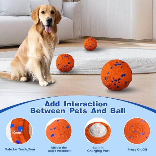 Smart Interactive Dog Ball, Interactive Dog Toys for Medium and Large Dogs to Keep Them Busy, E-TPU Material, IP54 Waterproof, Automatic Moving, Bouncing, Vibrating and Rotating Pet Balls for Boredom