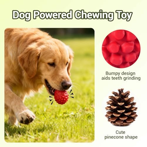 Indestructible Pinecone Squeaky Dog Chew Toys, Tough Natural Rubber Dog Toys for Aggressive Chewers, Medium and Large Breeds,(Red)