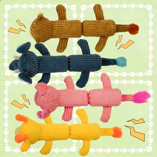 Squeaky Dog Toy No Stuffing with 2 Squeaker Body, Plush Pig Animal Interactive Chew Dog Toy for Small Medium Large Dogs