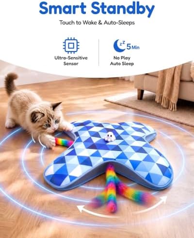 PetBusy Smart Interactive Cat Toys for Indoor Cats Chasing and Pouncing Fun | [Week-Long] Rechargeable Battery, Smart Standby Touch Activated, Automatic Hide &Seek with Rainbow Tail for Hands-Free Play