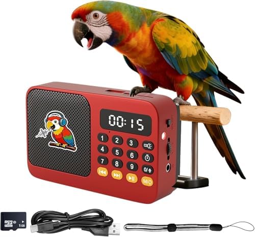 Parrot Talking, Whistling & Singing Training Player – 134 Professional Audio Tracks with Loop Playback &Self-Custom Audio, Includes Training Guide for Beginners & Busy Individuals (Red)