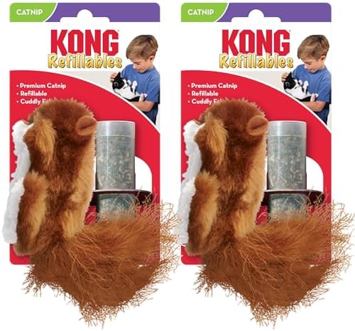 KONG Refillables Catnip Toys, Assorted 2-Pack – Plush Cat Toys with Refillable Catnip Pouch & Premium North American Catnip (Squirrel 2 Pack)
