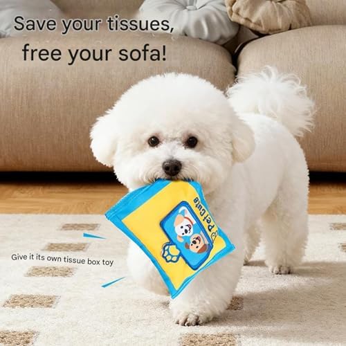 Interactive Snuffle Tissue Box for Dogs , Dog Toy Sniffing Training for Dog with Crinkle Sound and Treat Pocket , Enhancing Cognitive Skill Wet Wipe Dog Snuffle Toy for Small Dog Mental Stimulation