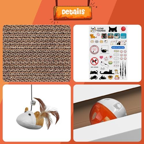 2PCS Cat Scratcher Laptop with 'Mouse' Jingle Ball, Stickers, 3-in-1 Cardboard Cat Interactive Toy, Kitten Toy & Cat Scratching Pad