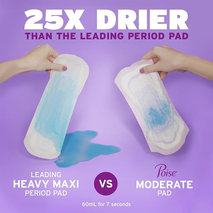 Poise Incontinence Pads & Postpartum Incontinence Pads, 6 Drop Ultimate Absorbency, Regular Length, 52 Count, Packaging May Vary