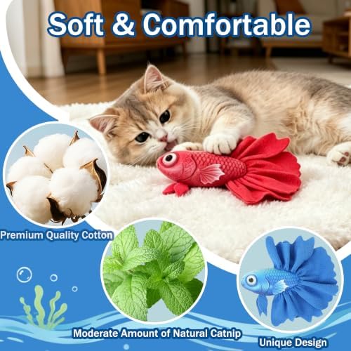 Catnip Cat Toys, 2-Pack Catnip Toys for Cats, Soft and Durable with Catnip, Interactive Kitten Toys for Indoor Cats, Fish Shape（ Yellow & Yellow）