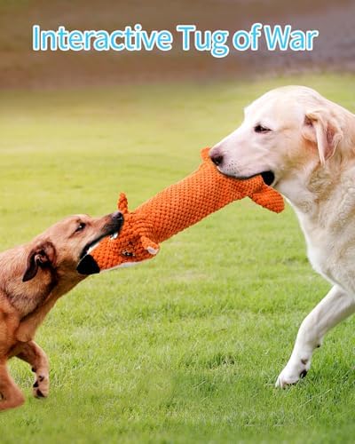 Dog Toys, Squeaky Plush No Stuffing Crinkle Dog Toy for Small Medium Large Dogs, Interactive Puppy Teething Water Bottle Dog Chew Toy (Fox)