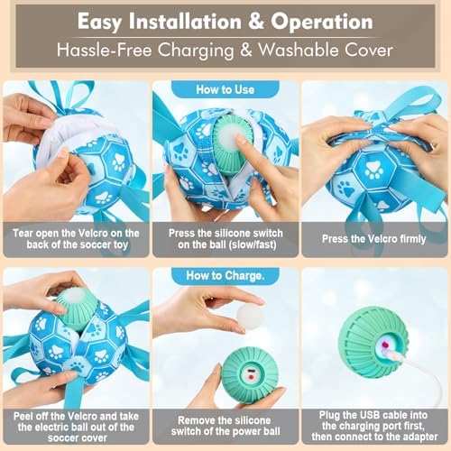 Interactive Dog Toys Dog Soccer Ball to Keep Them Busy(Blue) | Durable Automatic Moving Jumping Dog Balls with Straps for Small/Medium/Large Dogs,Rechargeable,Not for Aggressive Chewers