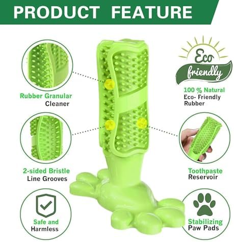 PUPIX Dog Toothbrush Chew Toy with Treat Dispenser, Interactive Dog Toy for Small Medium Dogs, Puppy Teething Toy, Rubber Dog Chew Toy for Dental Cleaning, Dog Teeth Cleaning Toy & Oral Care, Green, L
