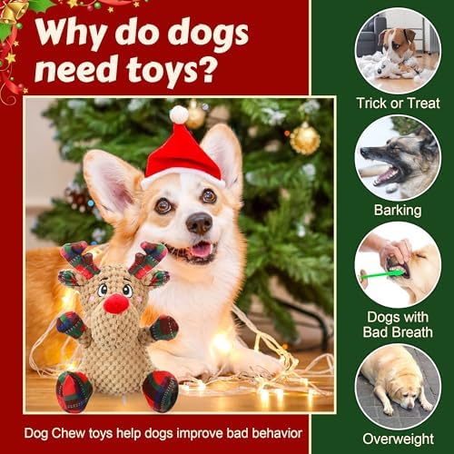 Newget Christmas Squeaky Dog Toys, Plush Dog Chew Toys with Crinkle Paper