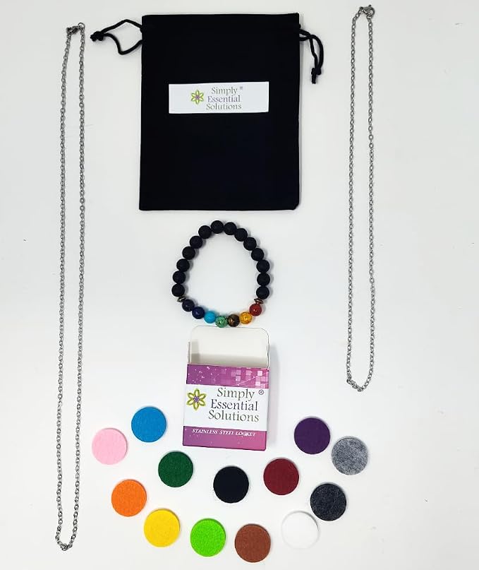 Aromatherapy Essential Oil Diffuser Stainless Steel 30MM Silver Magnetic Locket Pendant 2 Sizes Chain Necklace, Refill Pads & Diffuser Bracelet in a Velvet Bag (Prancing Winter elk)