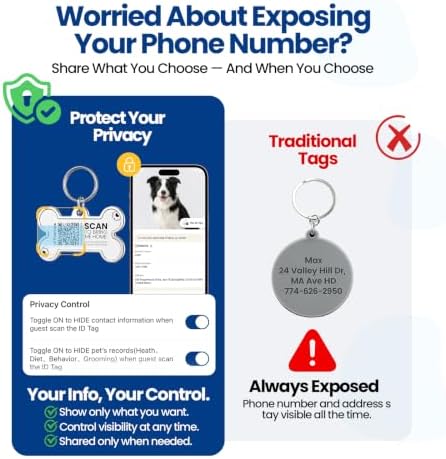 QR Code Pet ID Tag, Instant Scan-Based Location Alert, Updatable Pet Profile, Free Essential Features, No Subscription, Zinc Alloy Edge for Dogs Collar