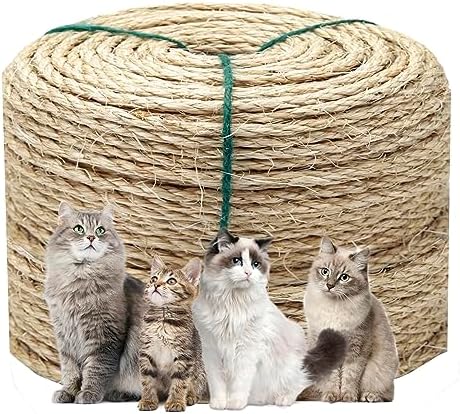 1/6 Inch Natural Sisal Rope, 164-Feet, 50m, for Cat Scratching Post, Tower, DIY Hemp Twine, Replacement, Sisal Fiber, Biodegradable, 4mm Diameter