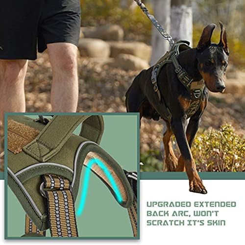 BUMBIN Tactical Dog Harness for Large Dogs, No Pull, Reflective, Green, L(Neck:19-25", Chest:21-35")