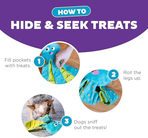 Outward Hound Nina Ottosson Silly Legz Octopus Dog Toy Treat Puzzle, 13.8" | Roll-Up Legs, 15 Hidden Treat Pockets, Plush Floppy Body, Squeaker in Head, Interactive Snuffle & Seek, Dogs & Puppies