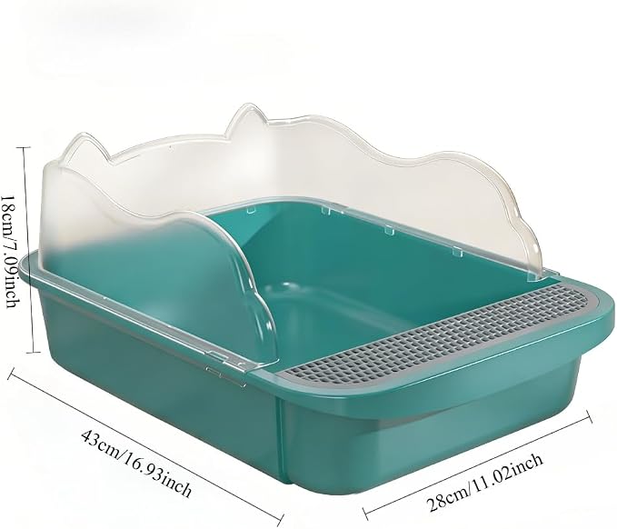 Open Top High Sided Cat Litter Box, Anti-Splashing Semi-Enclosed Litter Box with Removable Tray, Sifting Scoop Included - Easy to Clean & Odor Control(Green,Medium)