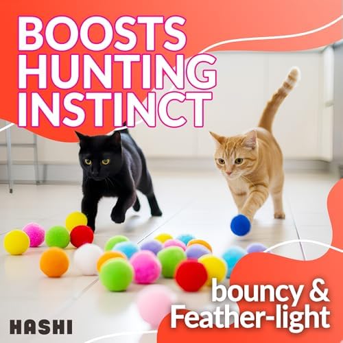 HA SHI [200pcs in Sturdy Jar] 1.2 Inch Soft Plush Cat Toy Balls - Perfect Size Interactive Fetch Toys for Indoor Cats, Quiet Night Play, Assorted Colorful Fuzzy Poms for Kittens