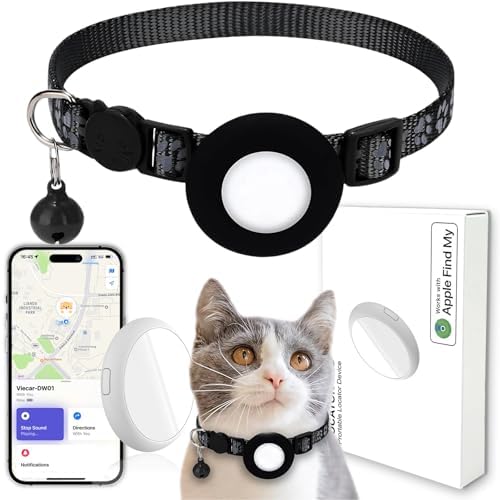 GPS Tracker for Cats, Mini GPS Pet Tracker with Collar, IPX8 Waterproof Cat Trackers Collar,No Monthly Fee,Work with Apple Find My(iOS Only),Smart Trackers for Pets-Black-1
