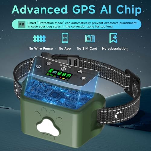 GPS Wireless Dog Fence System & Dog Shock Collar, 2-in-1, No App, Green
