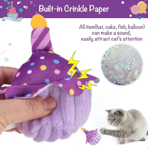 BINGPET Cat Birthday Decorations Outfit, 5 Pcs Catnip Toys for Indoor Cats