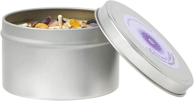 Crown Chakra Candle by New Moon Beginnings - Chakra Candles - Dried Flower, Herb, & Crystal Candles - Aromatherapy Candles - Soy Candle - 8oz Tin