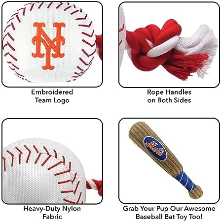 Pets First Baseball Rope Toy for DOGS & CATS. Tough nylon, Sporty Baseball Design, Heavy-duty ropes with Inner SQUEAKER