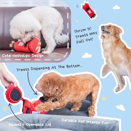 British Postbox Treat-Dispensing Soft Plush Squeaky Pet Toy - Iconic UK Enrichment Gift, Durable Cute & Fun Toy for Interactive Play, Hide Food for Nose-Work Puzzle, Small Medium Dogs