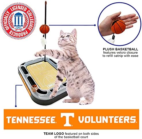 NCAA TENNESSEE Volunteers Basketball Court Felt Cat Scratcher Toy - 6-in-1 Interactive Cat Ball Bell Wand & Plush Basketball