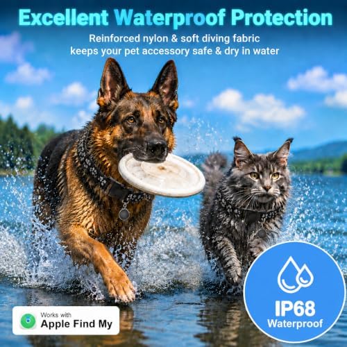 GPS Tracker for Dogs/Cats, Real-Time Tractive GPS Tracker Device | Dog/Cat Tracker Pet Location Tracking with Collar, No Monthly Fee/No SIM Card, Works for iOS Find My, IP68 Waterproof