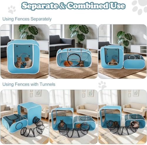 Cat Playpen, 3-in-1 Pop-up Outdoor Cat Enclosure, Blue