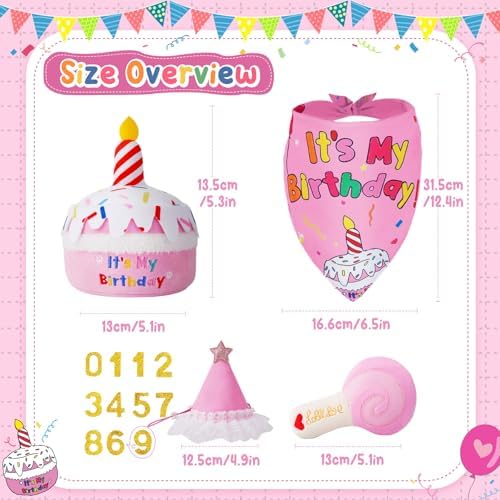 KIPRITII Dog Birthday Supplies with Cake Toys, Bandana & Hat for Small Dog