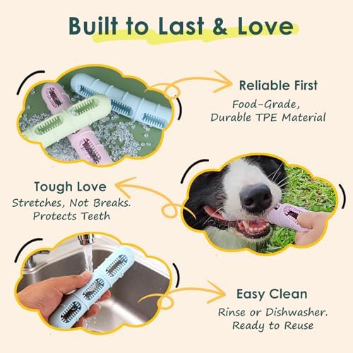 Bite and Brush Dog Chew Toys 3-Pack Dental Chew Toy with Bristles