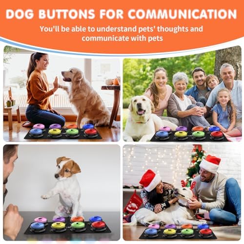 Dog Buttons for Communication,Talking Buttons for Dogs,8 Recordable Sound Buttons + 24 Scene Patterns + 1 Dog Button Mat+ 16 AAA Batteries，30 Seconds Dog Buttons for Pet Sound Training Toy