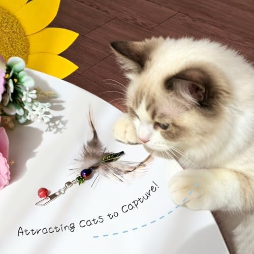 SONGWAY Cat Toy Wand Attachments - 6 Pieces Realistic Cat Bug Toy, Cat Feather Toy Refills, Interactive Flying Bug Dragonfly Cat Toys for Indoor Cats Kittens
