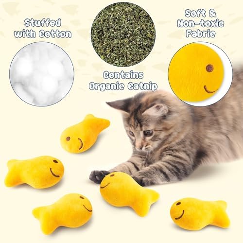 L1rabe Goldfish Cracker Catnip Stuffed Toys for Cats, 5 Pcs Funny Pet Chew