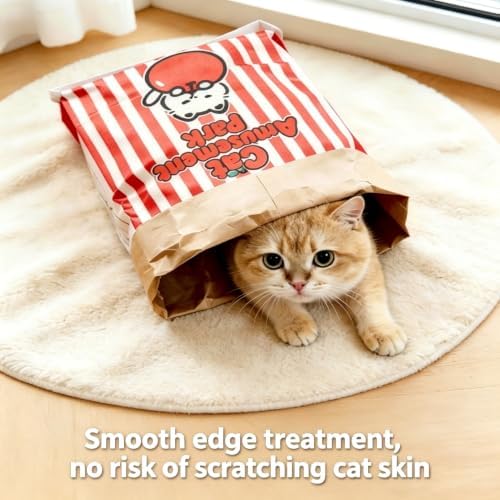 Crinkle Cat Sack, 25.6 x 19.7 Inch Large Cat Play Bag, Interactive Kraft Paper Cat Hideaway & Tunnel Toy, Foldable Cat House, Cute Room Decor (Apple)