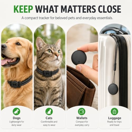 Dog Tracker, GPS Tracker for Dogs with Real-Time Location, No Monthly Fee, No SIM, IP68 Waterproof Ultra-Slim Lightweight with Holder, 500-Day Battery,iOS Only，Black