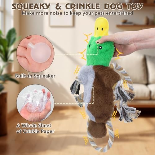 3 Pack No Stuffing Squeaky Dog Toys, Tug of War Dog Toy with Rope