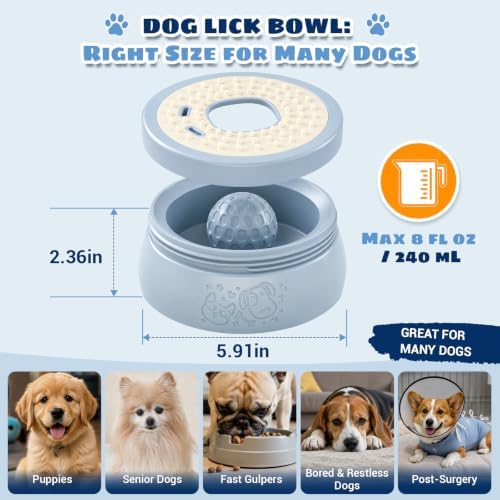 Slow Feeder Dog Bowl with Rolling Ball, Dog Lick Bowl for Puppy & Small Dog