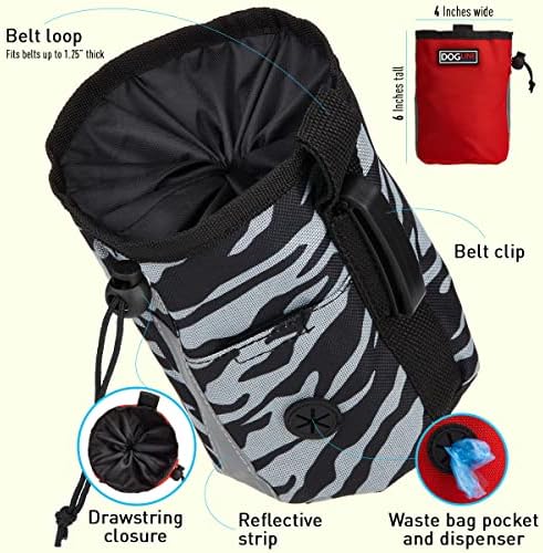 Dogline Dog Treat Pouch: Puppy Training Bag, Pet Kibbles and Snacks Holder, Litter Waste Bags Dispenser with Adjustable Drawstring Closure, Large Capacity with Mesh Pocket, Strong Nylon Material