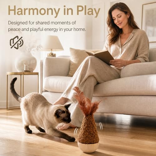 Wooden Wobble Cat Toy for Indoor Kitten, Interactive Tumbler Cat Toy for Small Medium Cats (Brown)
