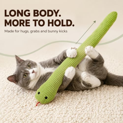 Green Plush Snake Shaped Cat Interactive Accessory with Crinkle Paper, Durable Indoor Feline Activity Supply for Household Cats