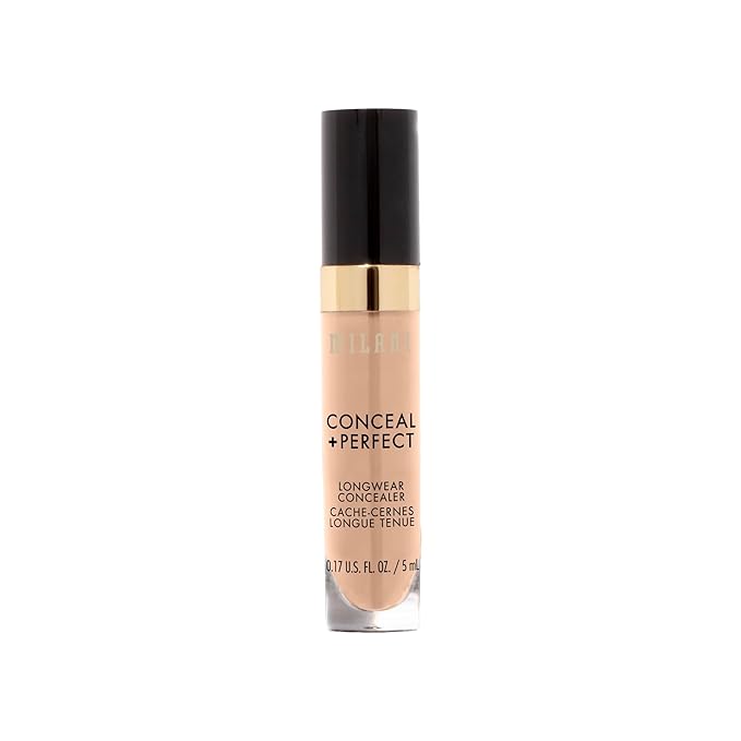 Milani Conceal + Perfect Longwear Concealer Full Coverage Infused with Hyaluronic Acid & Vitamin E, Cover Dark Circles, Blemishes & Skin Imperfections for Long-Lasting Wear - Light Beige