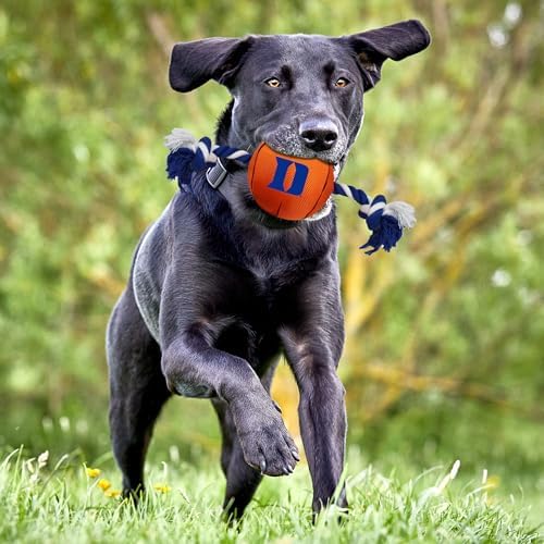 NCAA Duke Blue DEVILSBasketball Rope Toy for Dogs & Cats. Tough Nylon, Sporty Basketball Design, Heavy-Duty Ropes with Inner Squeaker