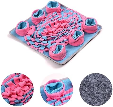 Vedem Small Animal Snuffle Mat Fleece Foraging Mats Interactive Feeding Toy Rabbit Guinea Pig Rat Hamster Anti Slip Treat Dispenser (Blue/Pink)