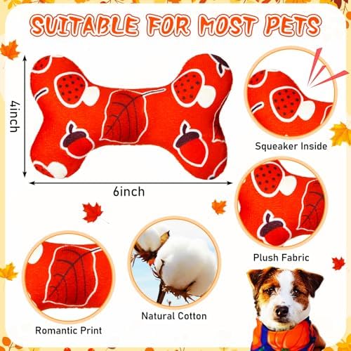 6 Pcs Fall Dog Toys Bone Shaped Thanksgiving Dog Chew Toy