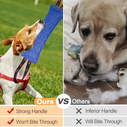 ToLanbbt Dog Tug Toy Bite Jute Pillow Pull Toy with 2 Strong Handles Perfect for Tug of War, Puppy Interactive Play, Tear Resistant Bite Training for Small Medium Large Dogs (Bright Blue-Footprint)